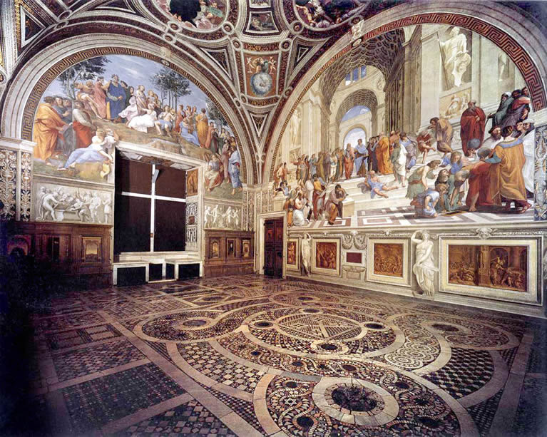 The room of the Segnatura frescoed by Raphael in the Vatican Museums