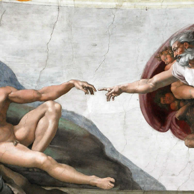 The Creation of Adam frescoed by Michelangelo in the Sistine Chapel in the Vatican Museums in Rome