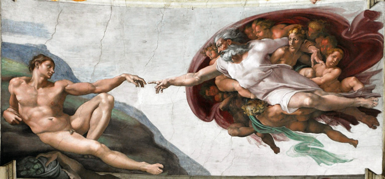 The Creation of Adam frescoed by Michelangelo in the Sistine Chapel in the Vatican Museums in Rome