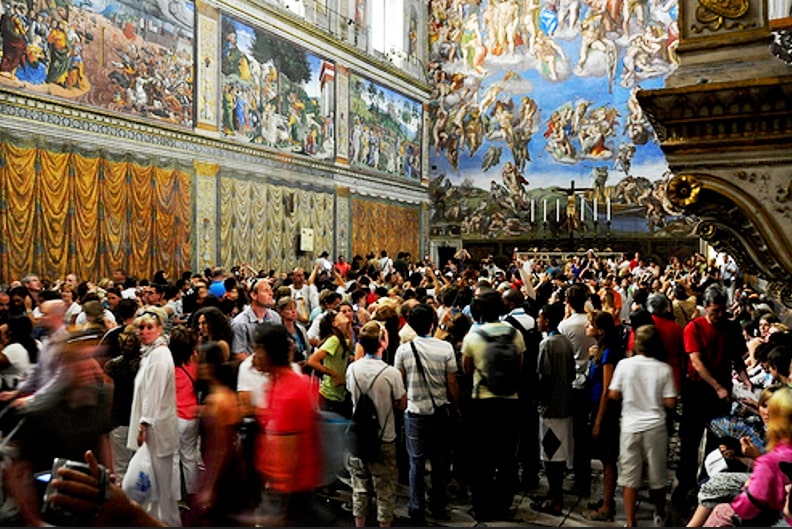 People inside the Vatican Museums